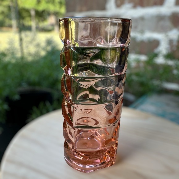 Vintage 1970s Luminarc Diamond Column Glass Vase 6.5" Pink Rosaline France MCM - Picture 1 of 10